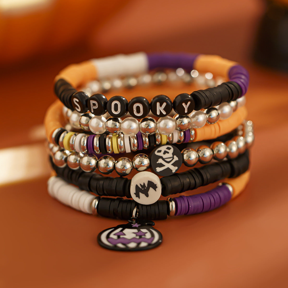 Wholesale  Bat Pumpkin Soft Clay Beaded Bracelet Fashion Jewelry Accessory Gift