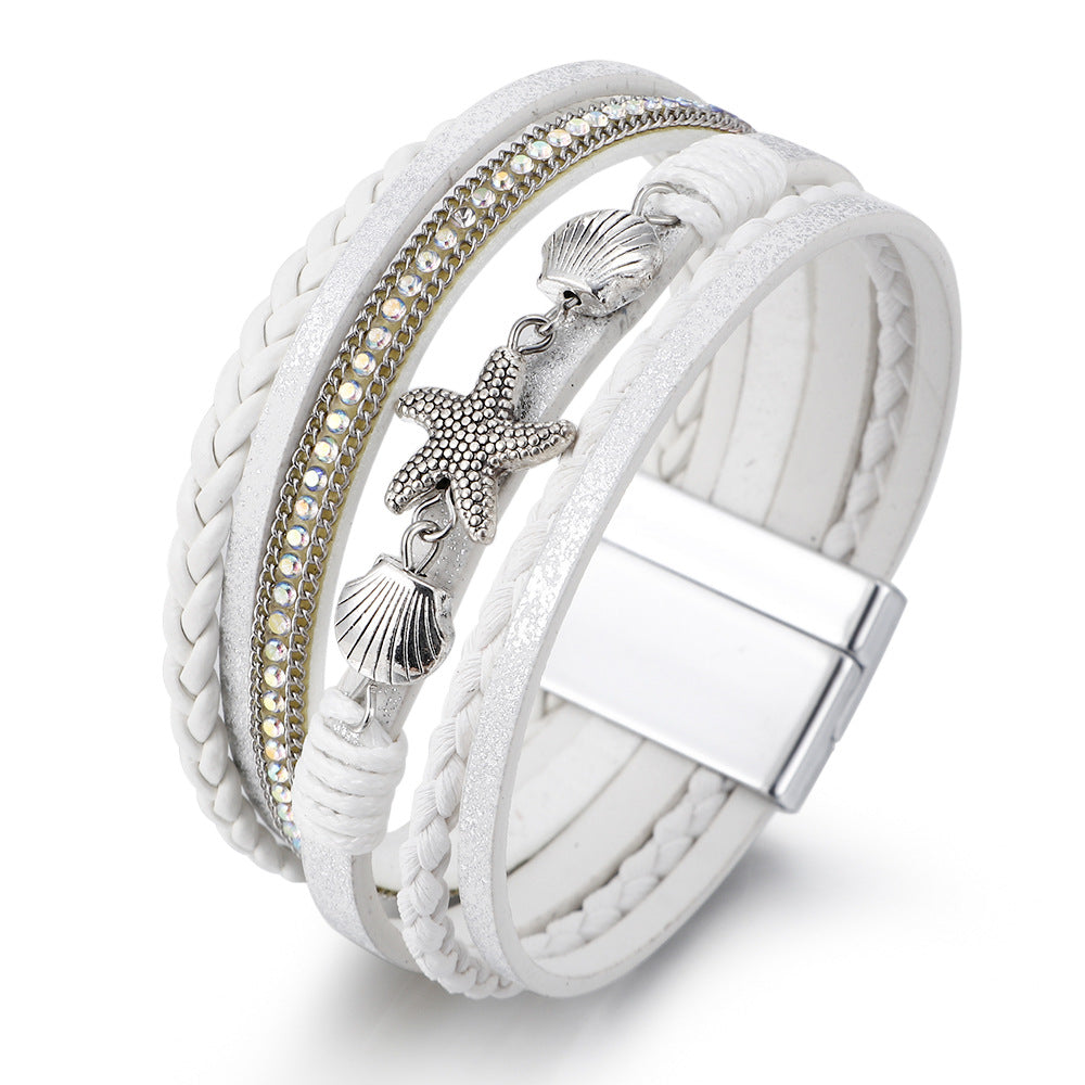 Wholesale Shell Starfish Leather Bracelet