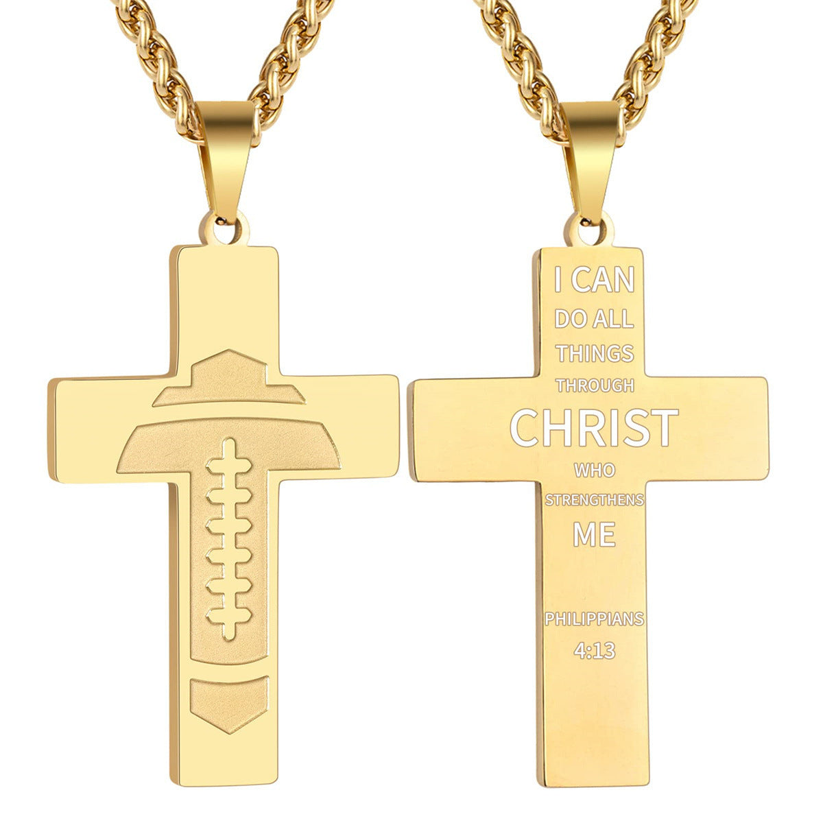 Wholesale American Football Stainless Steel Cross Bible Pendant Necklace