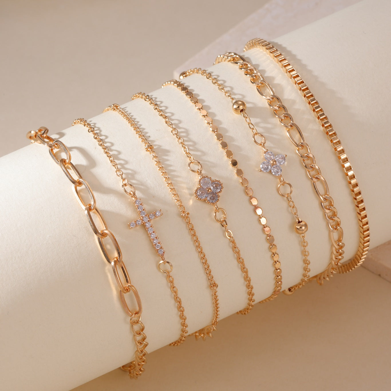 Wholesale Layered Cross &  Flower Pendant Jewelry Set,  Alloy Bracelet Bangle,  Boutique Resale