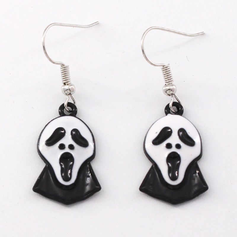 Wholesale Halloween Ghost Face Bat Spider Cross Alloy Oil Drop Earrings ACC-ES-Liyao004