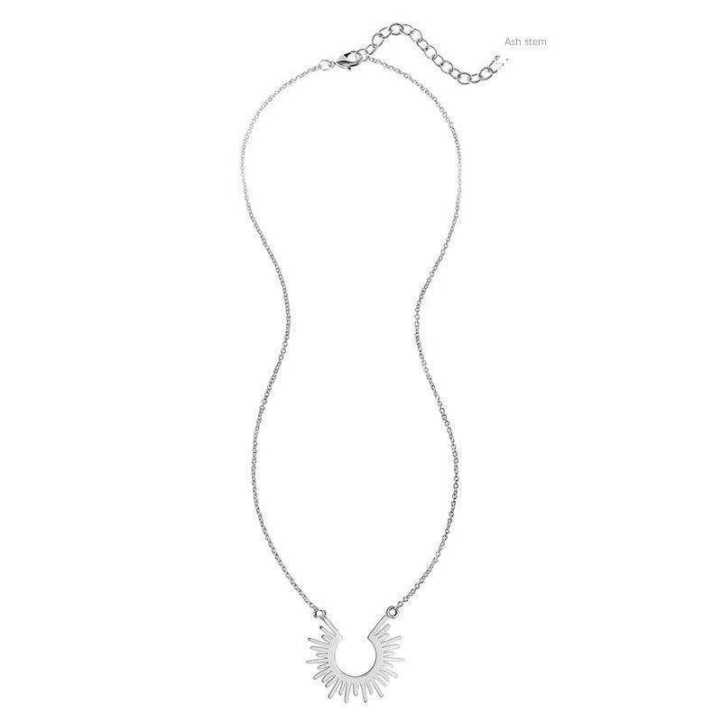 Wholesale Stainless steel  geometric semicircle sunflower pendant necklace