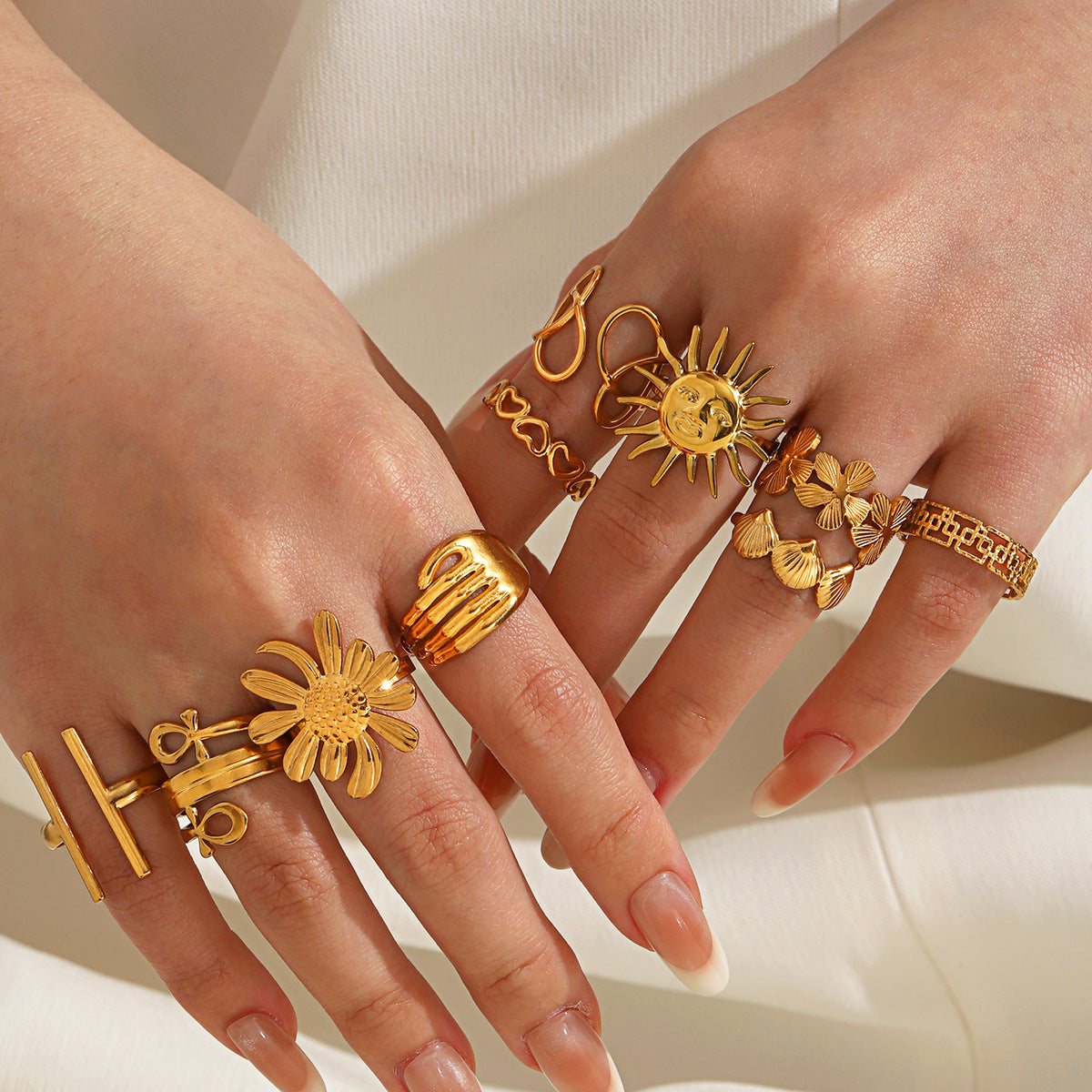Wholesale Trendy Stainless Steel Gold Sun Ring Irregular Design Jewelry Accessory
