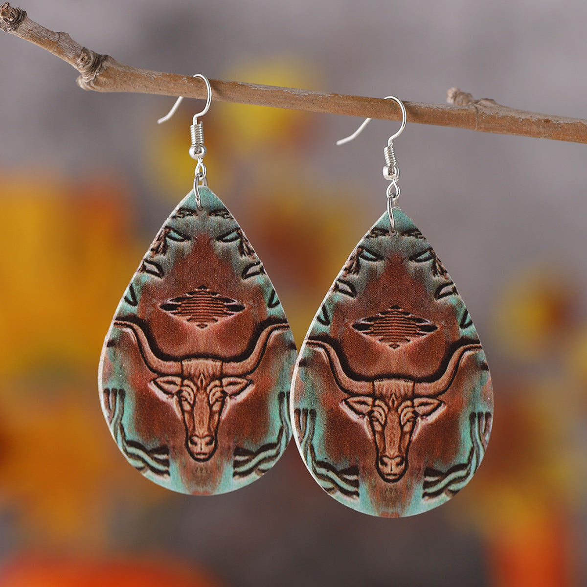 Wholesale Western Style Bull Head Sunflower Leopard Print Party Earrings ACC-ES-ChuLian126