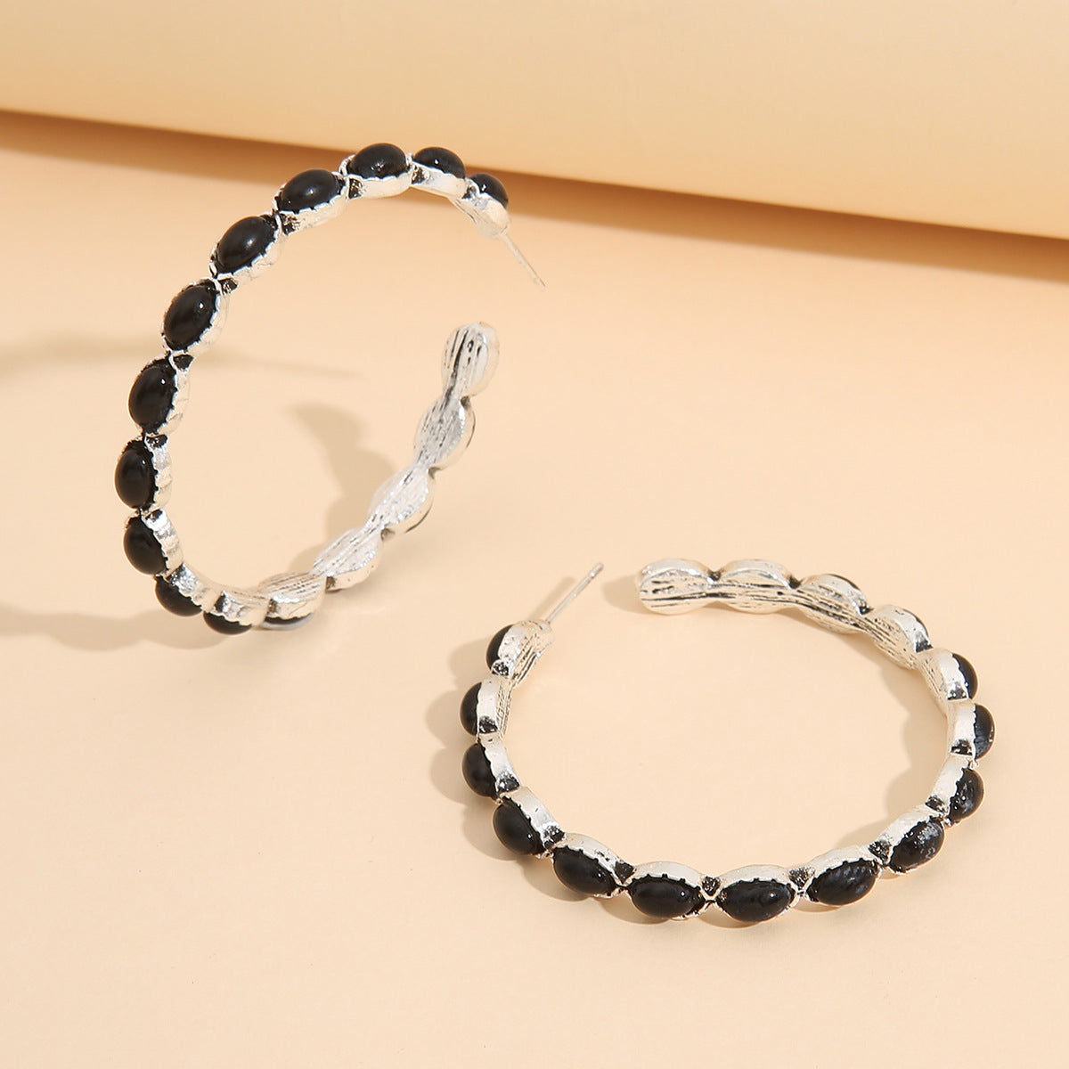 Wholesale Geometric Turquoise Stone Circle Earrings Retro Exaggerated C Hoop Earrings For Women Alloy Party Jewelry Accessory