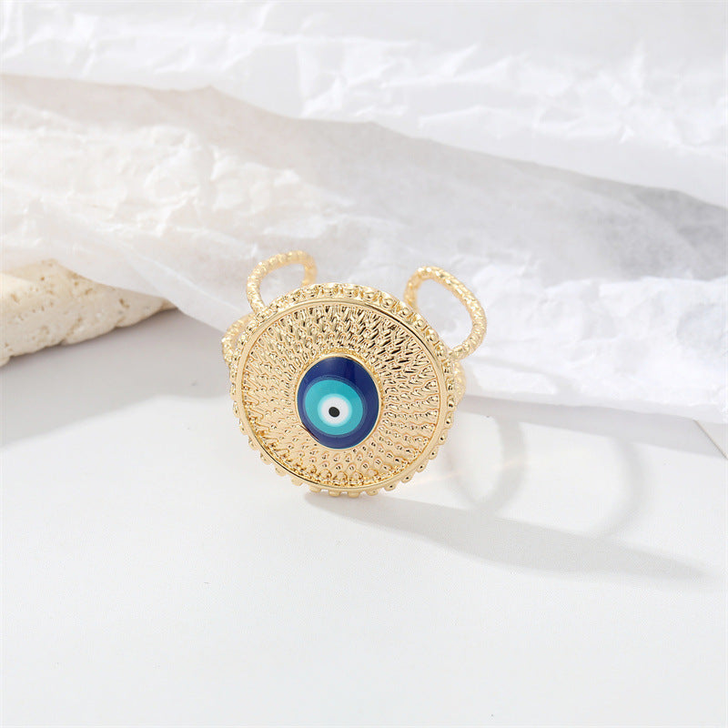 Wholesale Alloy Evil Eye Ring With Blue Eye Adjustable Open Design Women S Fashion Jewelry Accessory