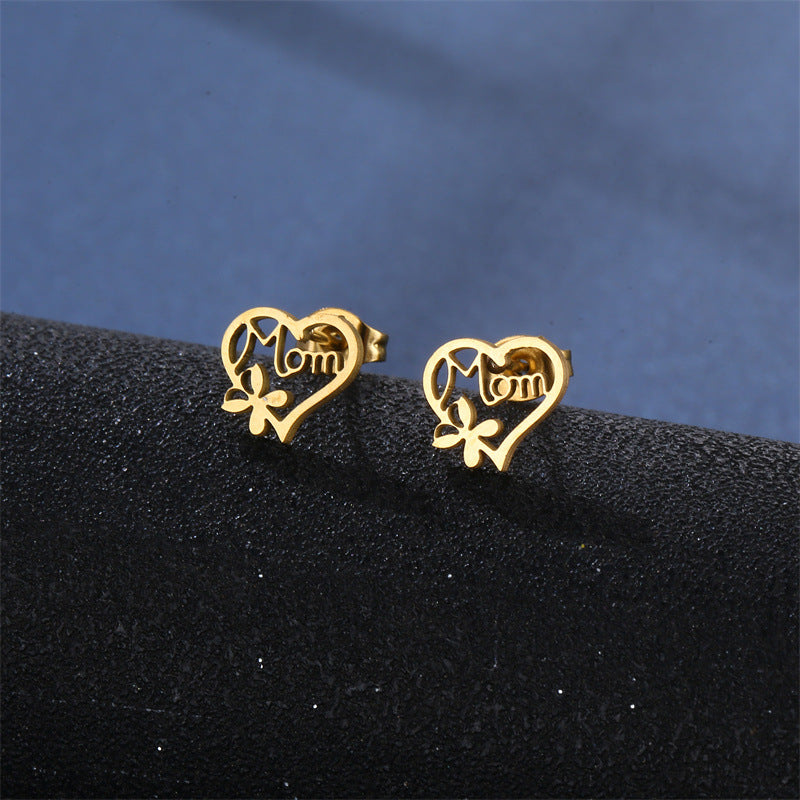 Wholesale Titanium Steel MOM Love Pendant Stainless Steel Earrings Necklace Set Mother's Day ACC-ES-MinM015