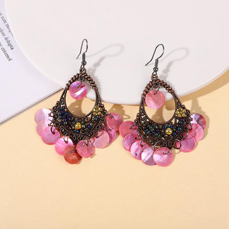 Wholesale Bohemian Ethnic Shell Drop Earrings,  Metal Fashion Accessory for Women