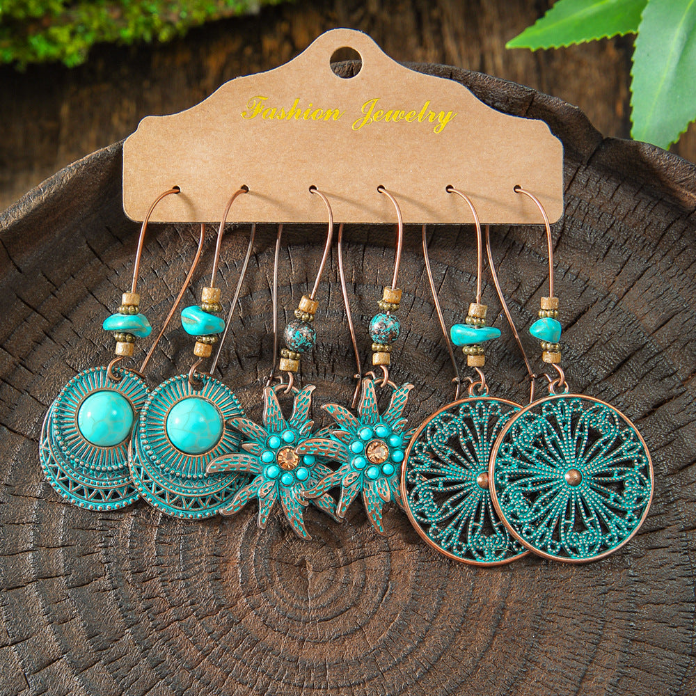 Wholesale Retro Irregular Tassel Earrings Set 3 Piece Alloy Fashion Jewelry for Boutique Resale