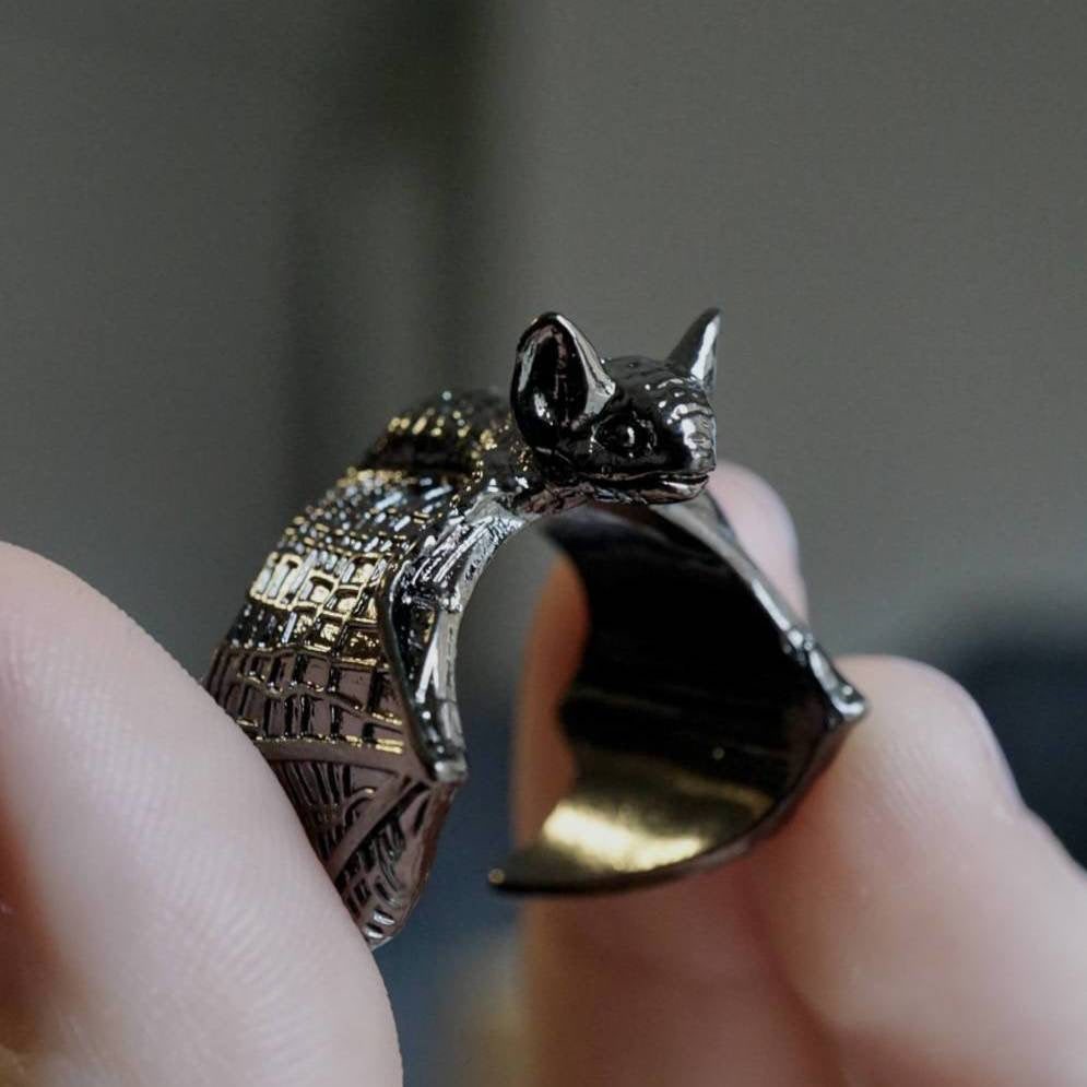 Wholesale Black Bat ring personalized  open adjustable  retro hip hop ring