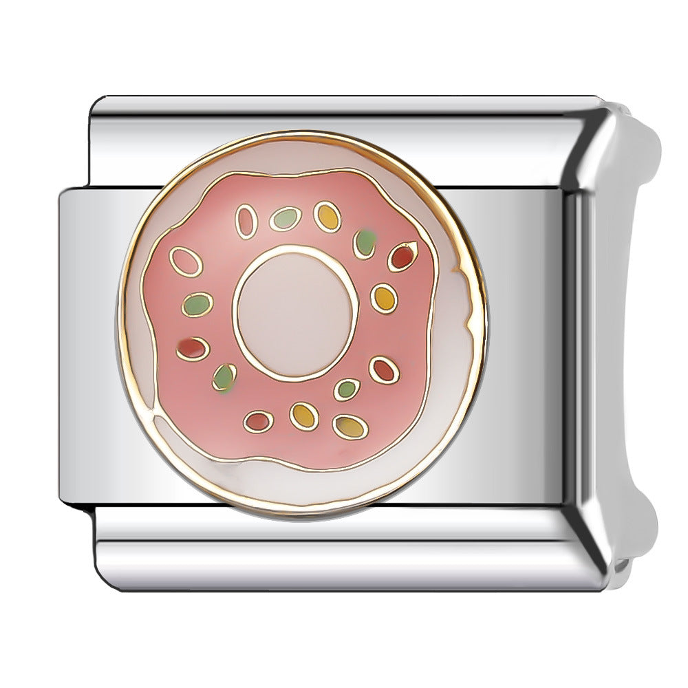 Wholesale Italian Charm Bracelet 9mm DIY Splicing Cake and Burger Gourmet Series Stainless Steel Composable Bracelet