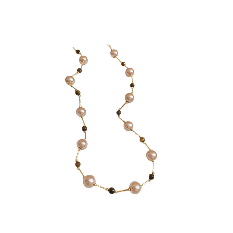 Wholesale  tiger's eye  pearl necklace  sweater  light luxury necklaces