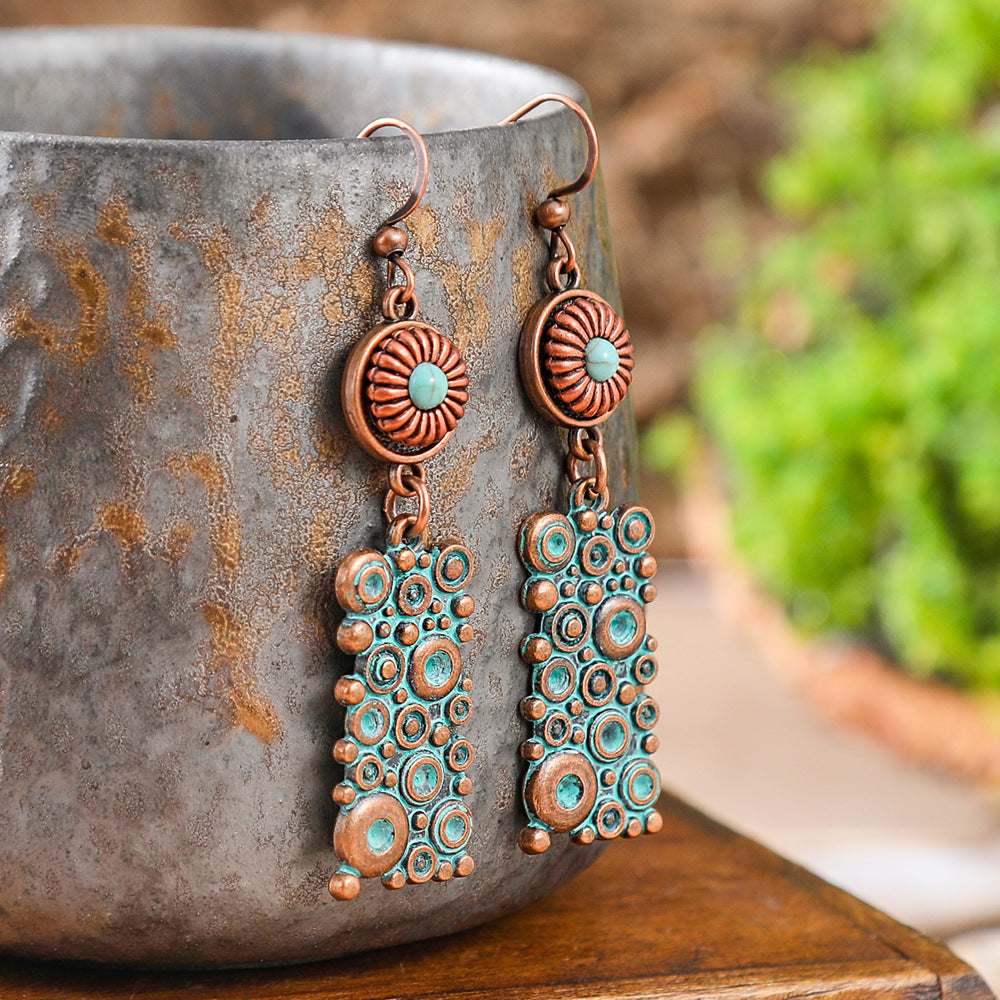 Wholesale Retro Ethnic Earrings Set Alloy Geometric Turquoise Tassel Trendy Party Accessory Gift