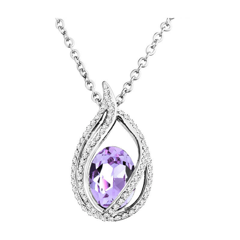 Wholesale luxury  flame heart oval crystal clavicle chain pendant necklace