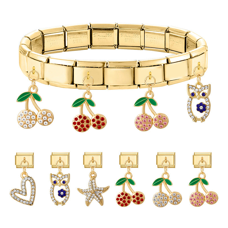 Wholesale Italian Charm Bracelet 9mm DIY Splicing Cherry Series Stainless Steel Composable Bracelet