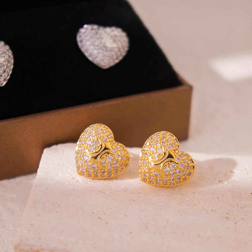 Wholesale Silver Needle Micro-inlaid Love  Earrings Simple Letter All-match Earrings