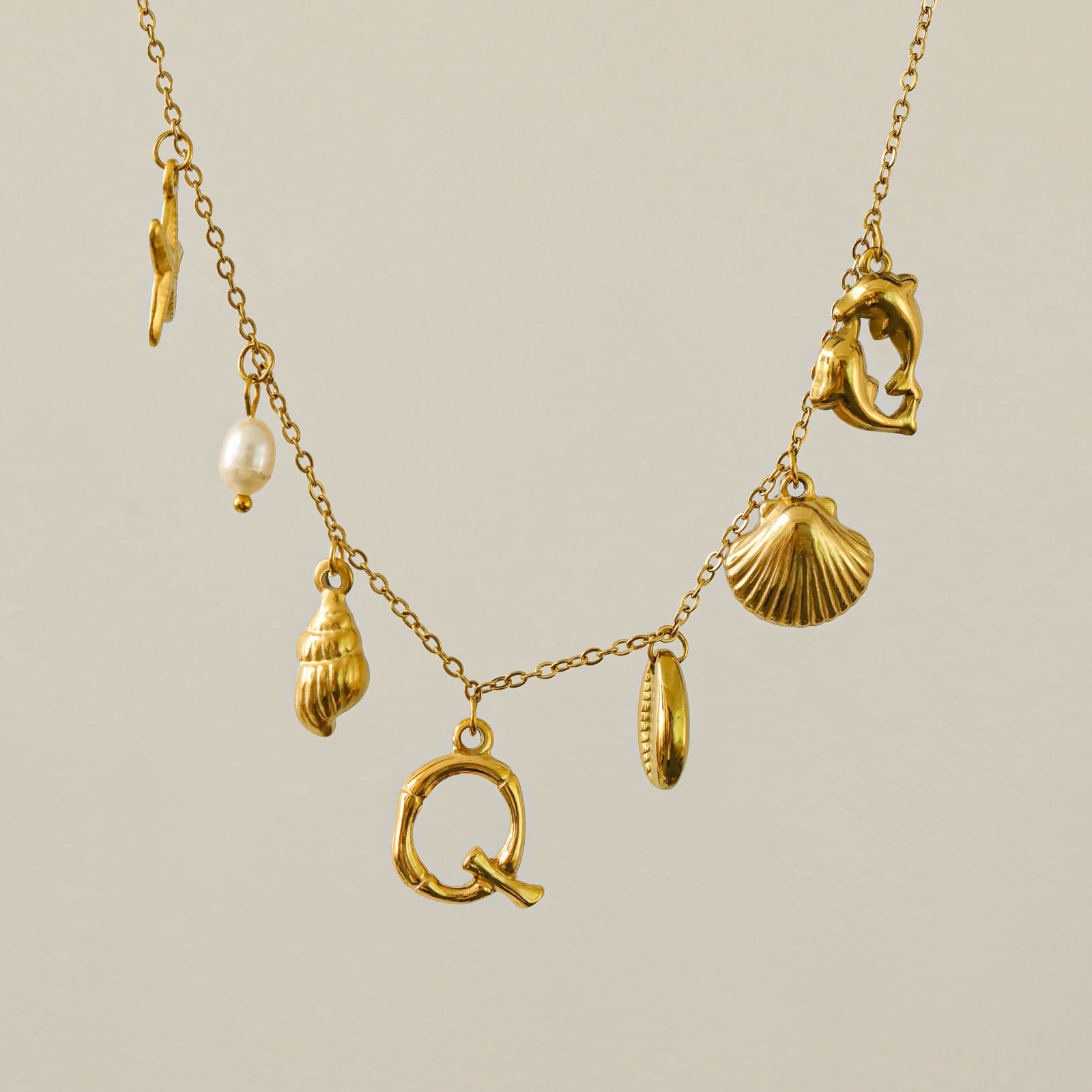 Wholesale 26 Letters Freshwater Pearl Starfish Ocean Series Necklace