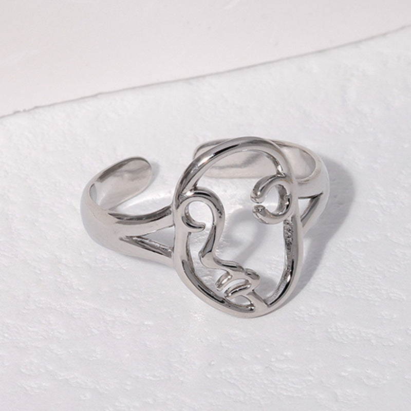 Wholesale abstract face adjustable stainless steel ring