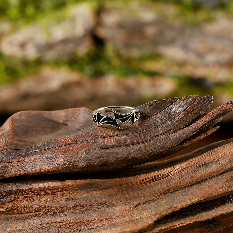 Wholesale Retro Gothic Bat Wing Ring Antique Silver Zinc Alloy Unisex Jewelry Gift