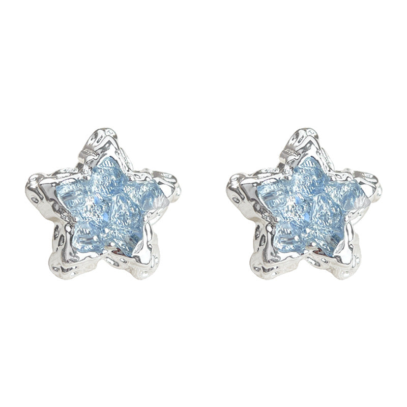 Wholesale Blue Ice Crystal  Five-pointed Star  Earrings