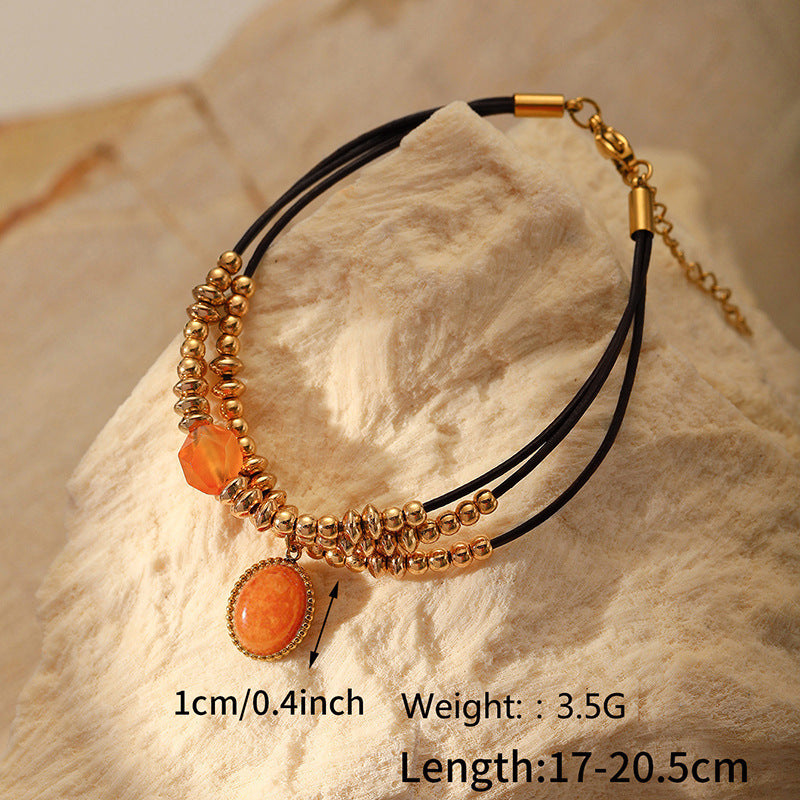 Wholesale Multi-Layered Colorful Natural Stone Titanium Steel Pendant Necklace