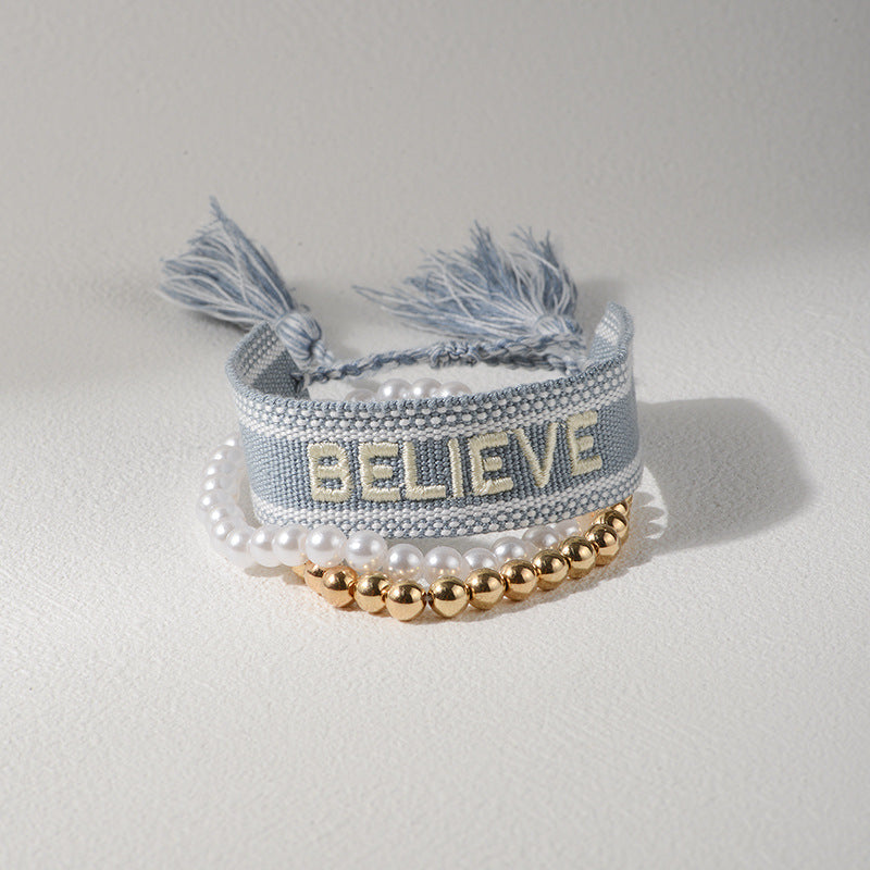 Wholesale  letter printed pearl bracelet adjustable bracelet