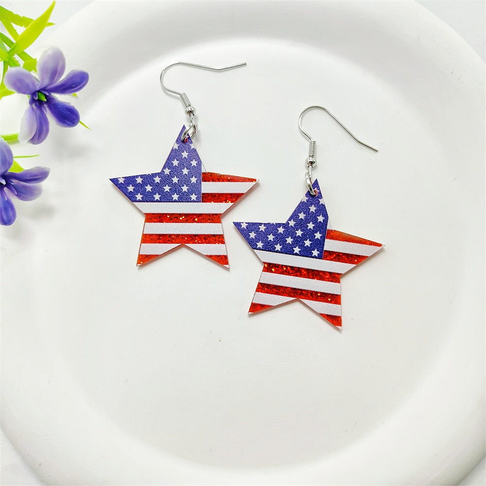 Wholesale Leather American Independence Day Earrings Red White and Blue Flag Color Love Heart Star Sun Flower Earrings ACC-ES-Qiyu001