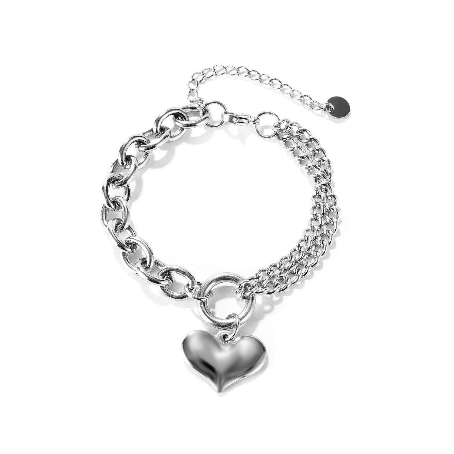 Wholesale Titanium Steel Creative Double Chain Ring Heart Bracelet