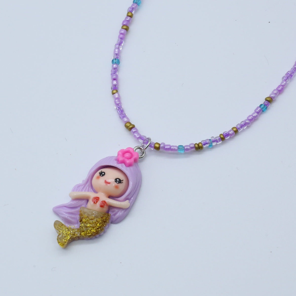 Wholesale gradient mermaid necklace  rice beads beaded necklaces