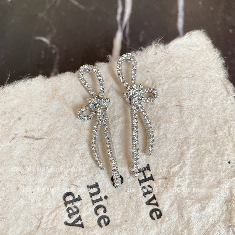 Wholesale Diamond Bow Copper S925 Silver Needle Earrings Blingbling Earrings Bow Earrings ACC-ES-LvSha004