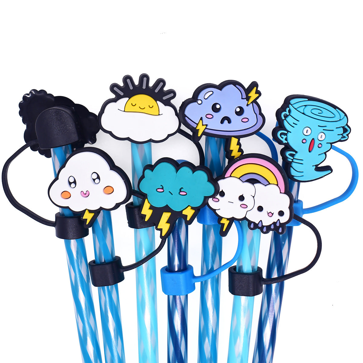 Wholesale Random 100pcs Weather Series Straw Tube Cap 10mm Soft Glue Straw Decoration Straw Cover ACC-SCR-RYY041