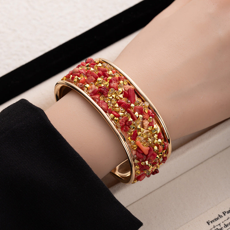 Wholesale European Style Color Gravel Open Bracelet Sparkly Fashion Jewelry Accessory Gift