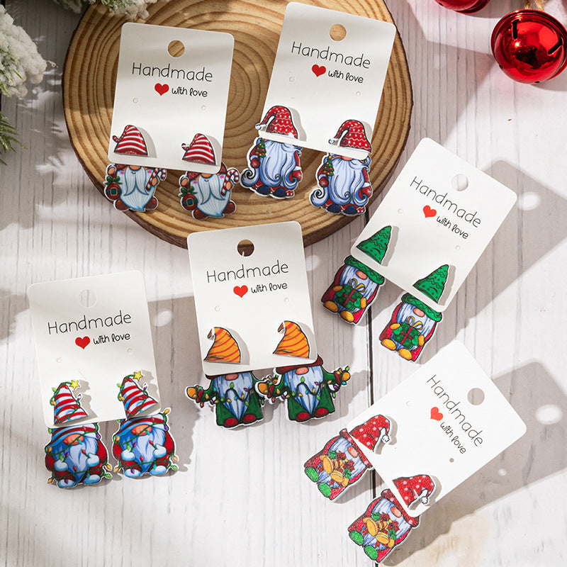 Wholesale Christmas-themed acrylic front and back printed Santa earrings