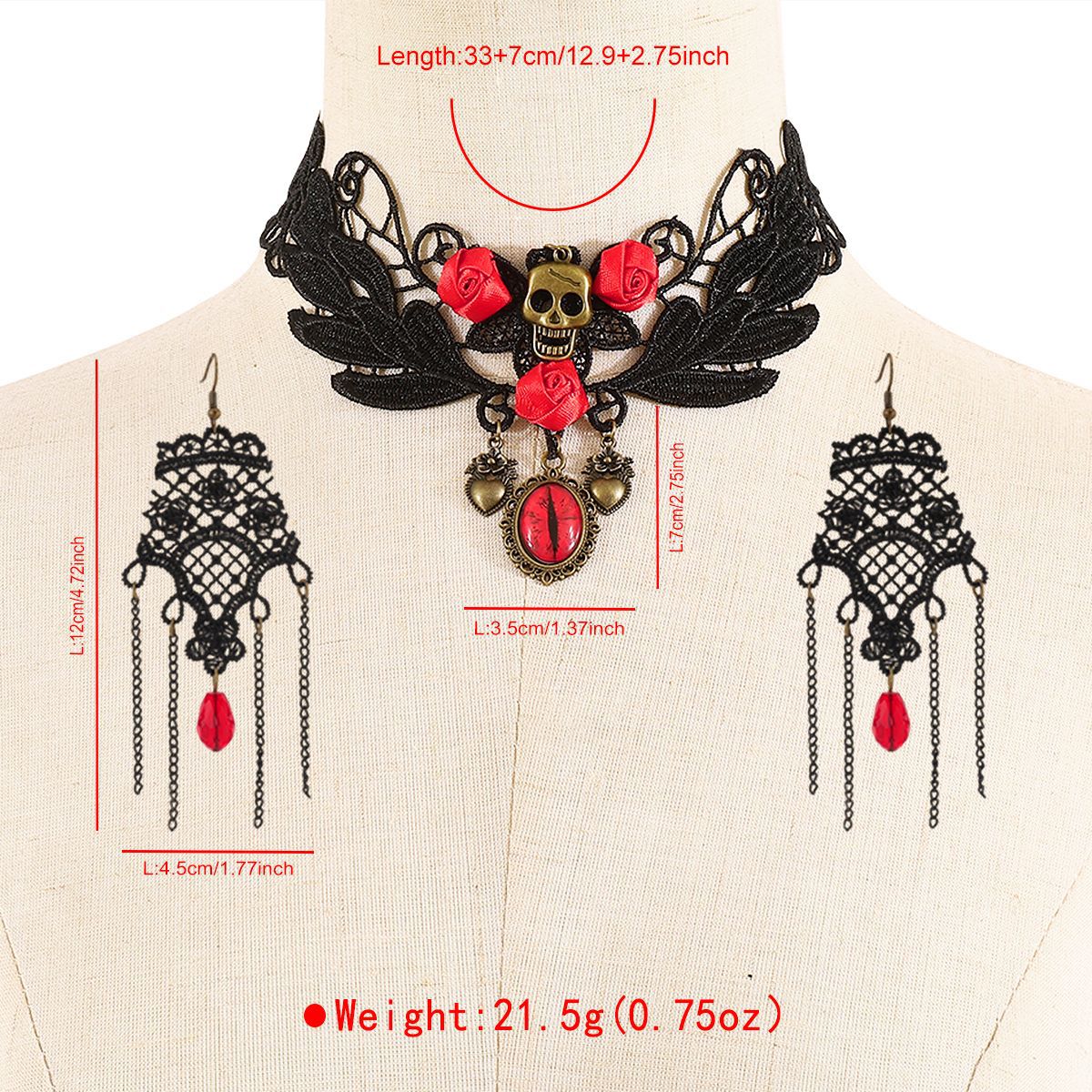 Wholesale  dark lace rose chain tassel earrings clavicle chain set