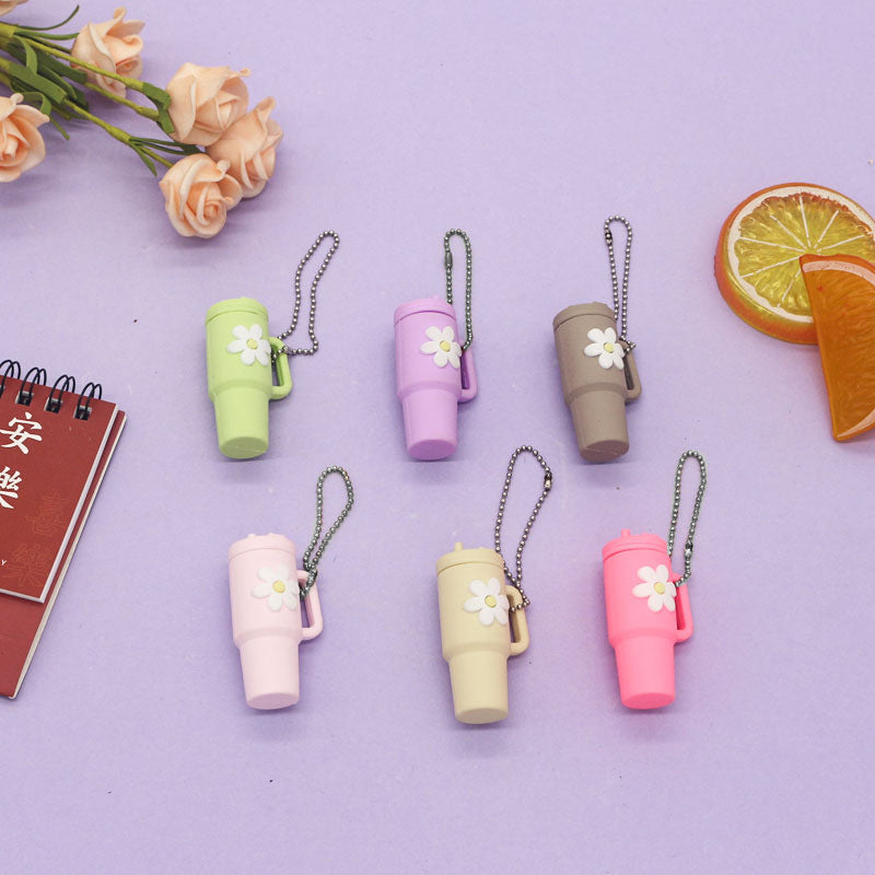 Wholesale Small Flower Soft Plastic Cup Mini Cute Milk Tea Cup Keychain Cup Hanging Chain ACC-KC-MeiTE001