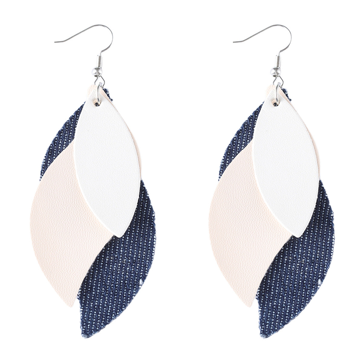 Wholesale  Bohemian Three-layer Water Drop Diamond Leather PU Leopard Pendant Earrings