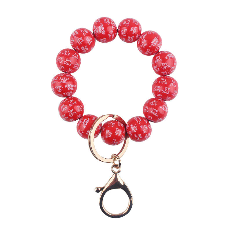 Wholesale  Creative DIY Valentine's Day Wooden Beads Beaded Bracelet Keychain