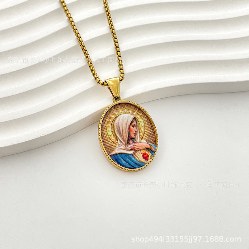 Wholesale Western Style Retro Enamel Oval Pendant Necklace