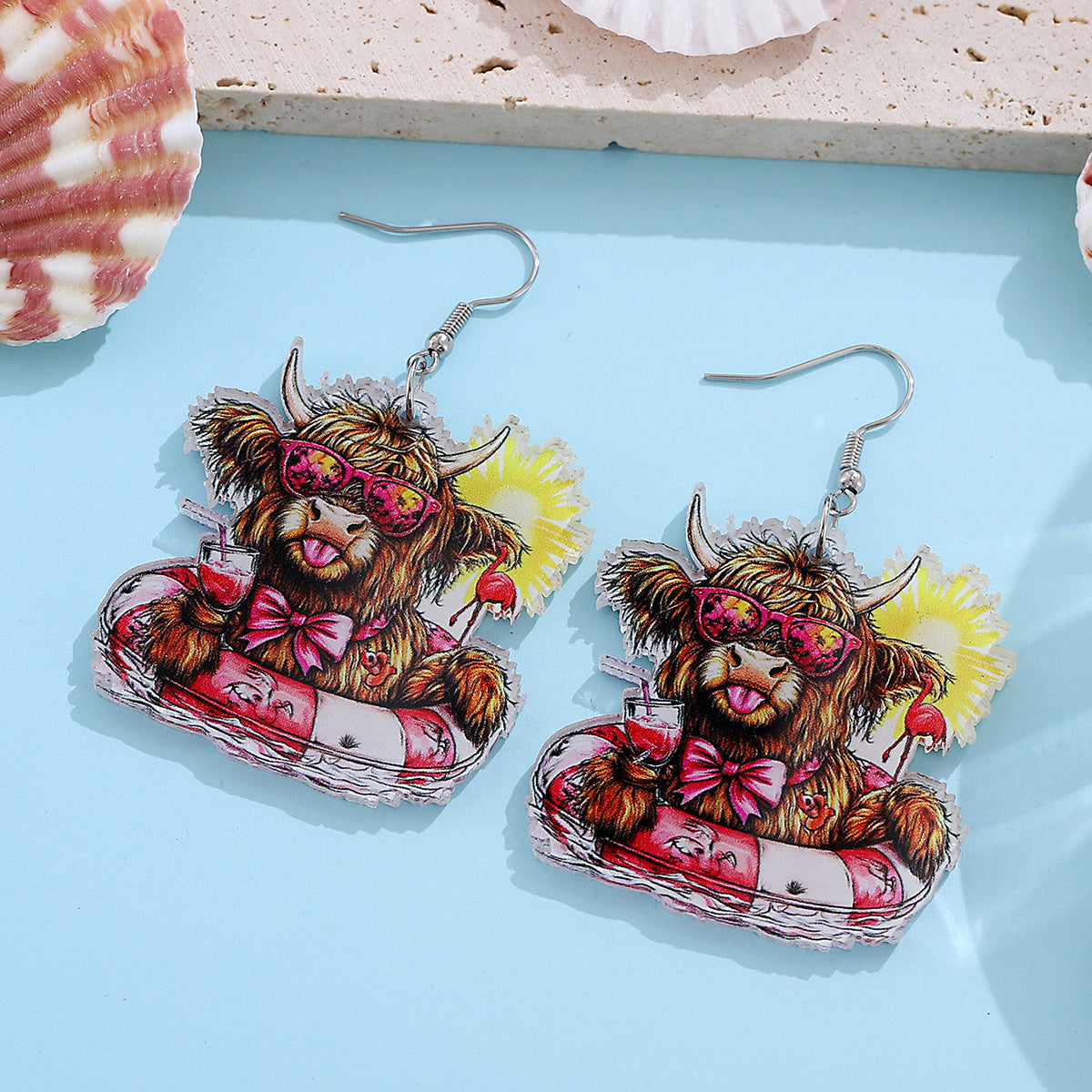 Wholesale  Holiday Style Western Style Swimming Ring Alpine Cow Sunglasses  Acrylic  Earrings