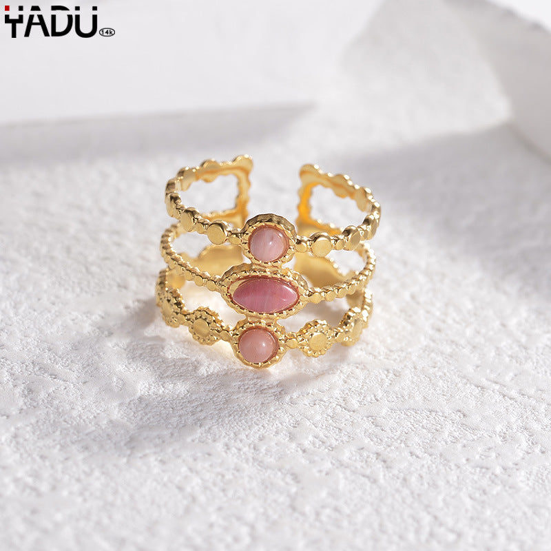 Wholesale 14K Gold Titanium Steel Ring Vintage Inlaid Turquoise Oil Drip Ring ACC-RS-yanc001