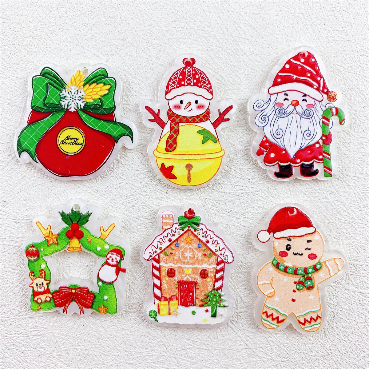 Wholesale 10pcs Acrylic Embossed Print Santa Elk Snowman Christmas Series Pendant