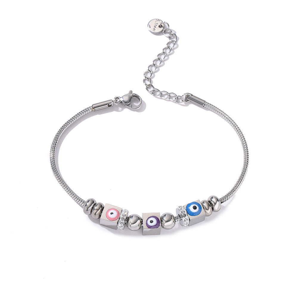 Wholesale Titanium Steel Zirconium Petroleum Drop Demon Eye Bracelet
