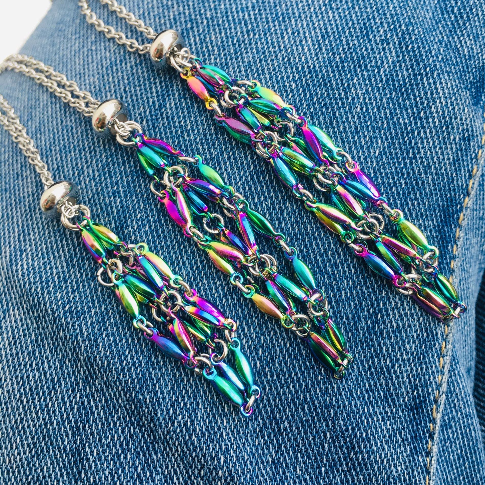 Wholesale Crystal Natural Stone Bamboo Adjustable Stainless Steel Mesh Necklace ACC-NE-RongGuan003