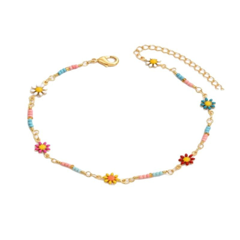 Wholesale Drop Oil Alloy Daisy  Anklets