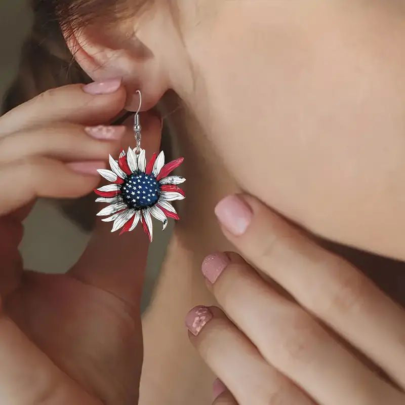 Wholesale Independence Day Acrylic Sunflower Earrings