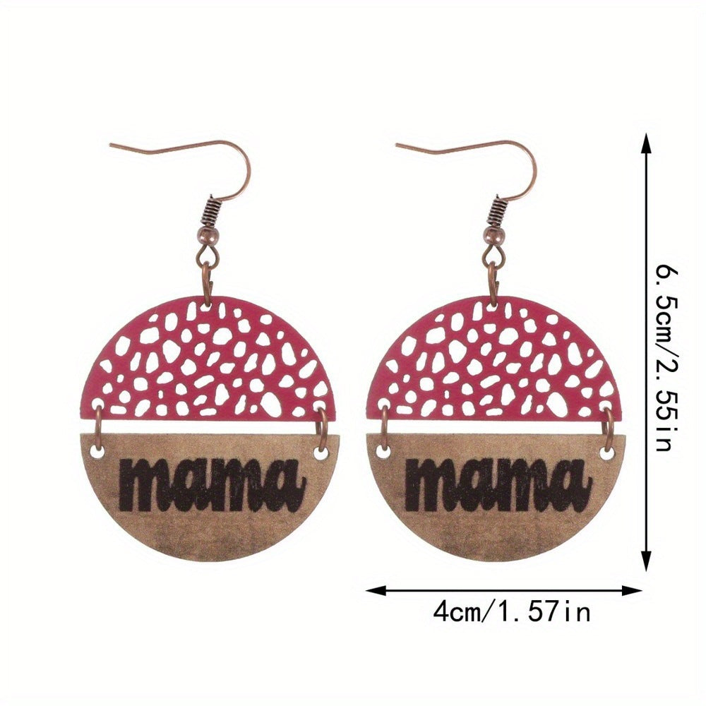 Wholesale Retro Letter Wood Mother's Day Round Ear Drop Earrings