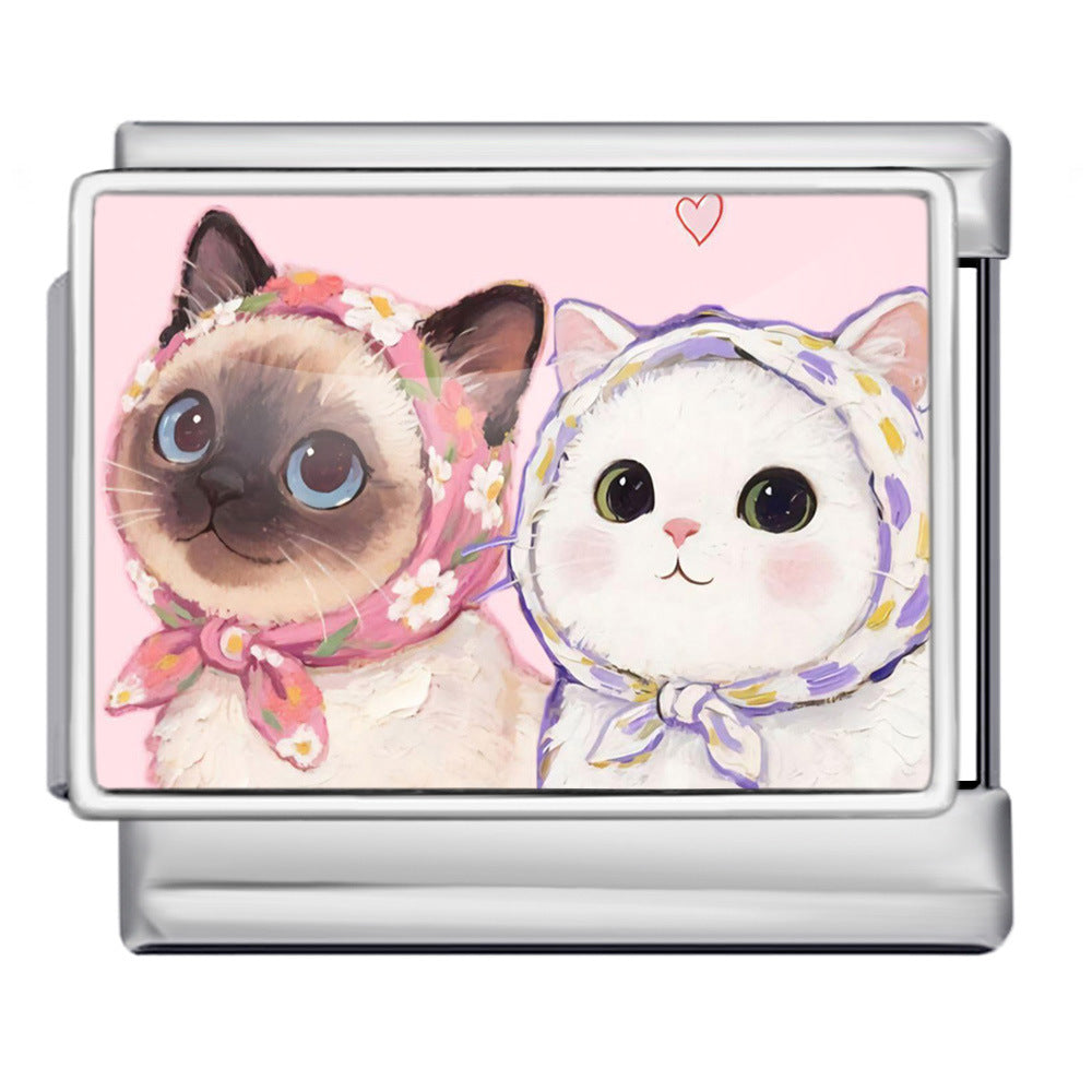 Wholesale Italian Charm Bracelet 9mm DIY Cute Cat Series  Creative Stainless Steel Composable Bracelet