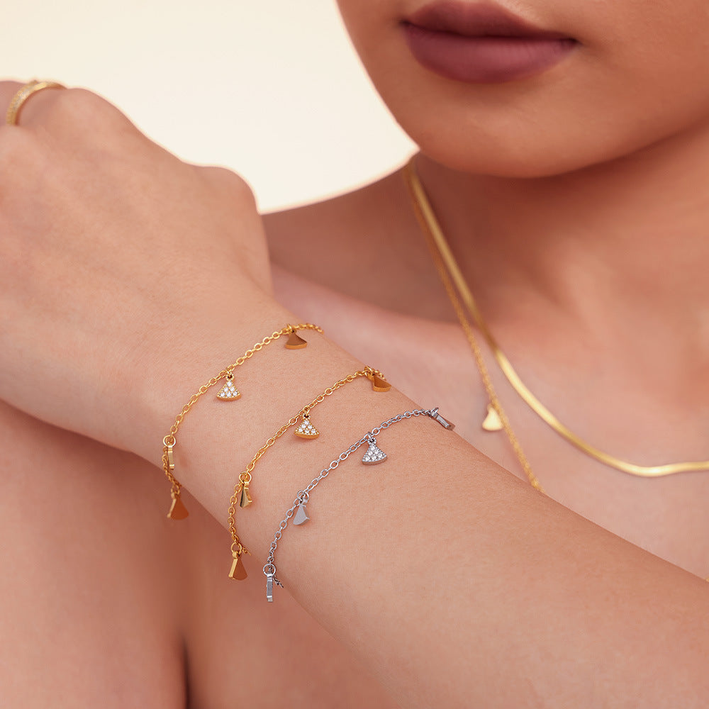 Wholesale Titanium Steel Geometric Small Fan Inlaid with Zircon Multi-Accessory Set Bracelet Necklace