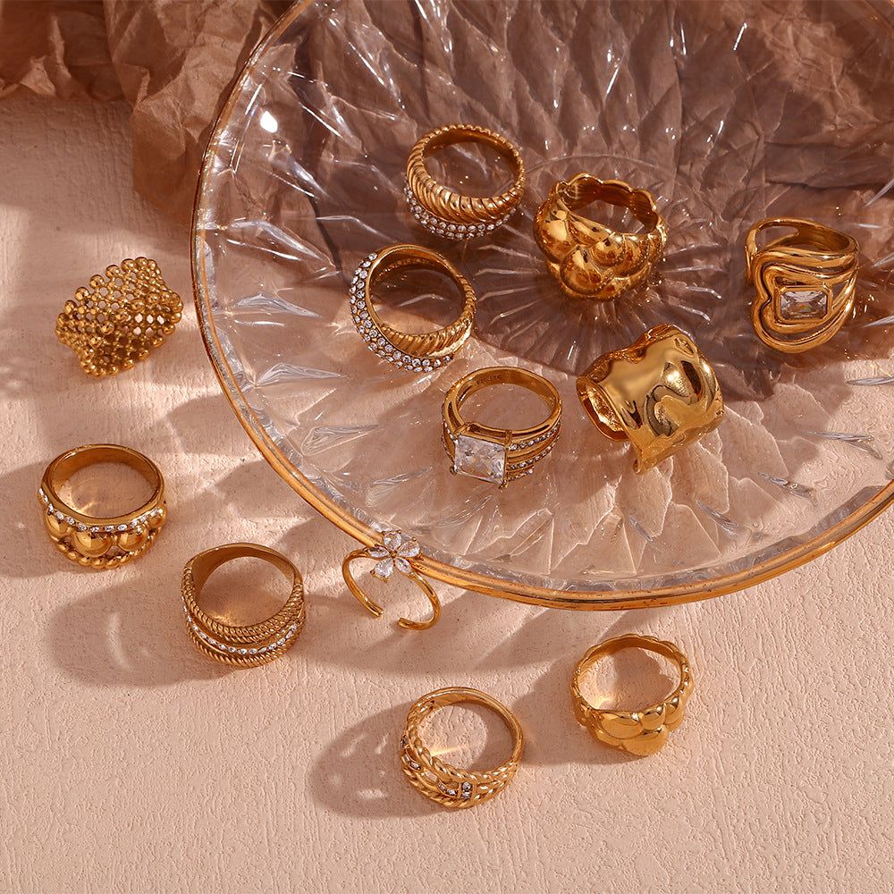 Wholesale Stainless Steel Rings 18K Gold Plated Rings Micro Inlaid Zircon Open Ring ACC-RS-MengJia007