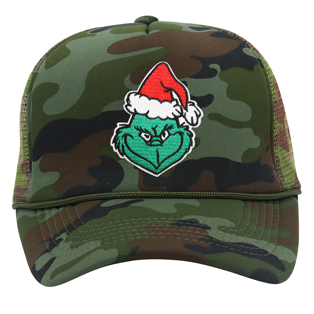 Wholesale Christmas green hair monster embroidered label grid baseball cap